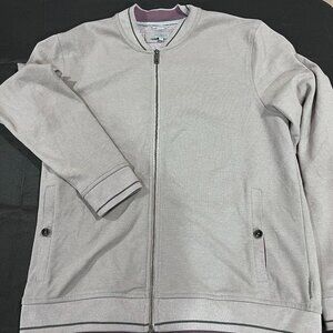 TED BAKER size 5 light gray mens full zip cardigan mock neck